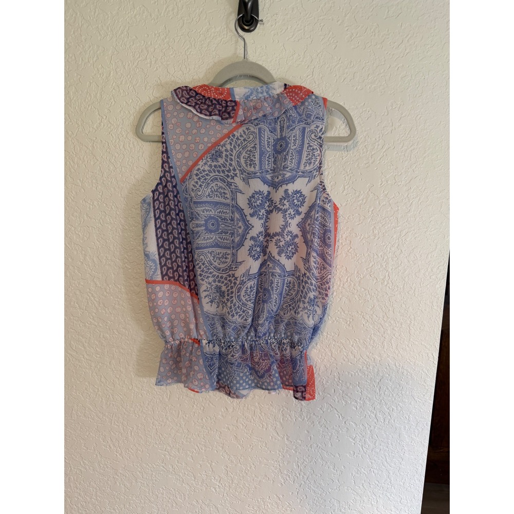 Tommy Hilfiger Sleeveless Blouse Multicolor S Women Ruffle V-Neck Patchwork - Picture 10 of 11